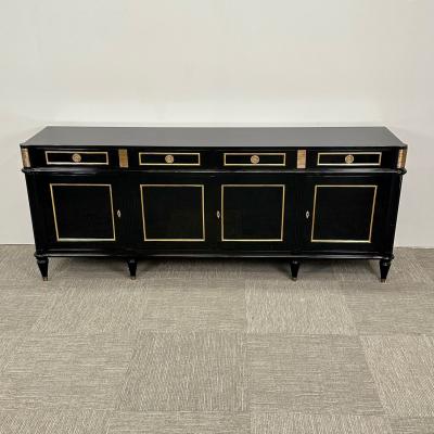 Hollywood Regency Style Black Lacquer Sideboard Credenza Maison Jansen Style