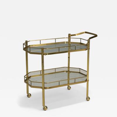 Hollywood Regency Style Brass Glass Bar Cart France 1970s