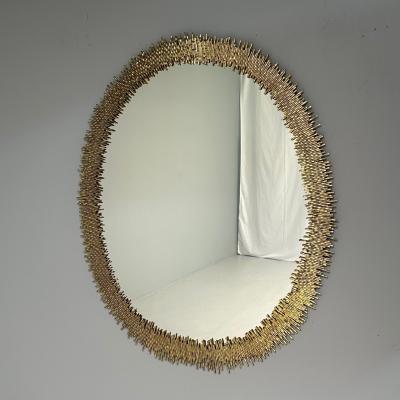 Hollywood Regency Style Brutalist Modern Round Wall Mirrors Brass Star Motif