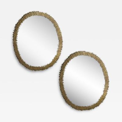 Hollywood Regency Style Brutalist Modern Round Wall Mirrors Brass Star Motif