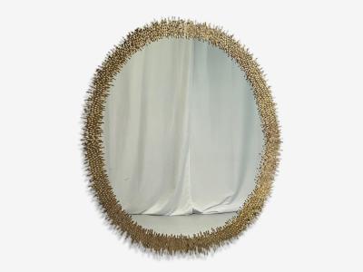 Hollywood Regency Style Brutalist Modern Round Wall Mirrors Brass Star Motif