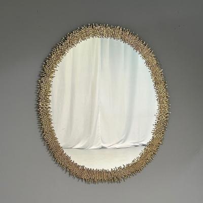 Hollywood Regency Style Brutalist Modern Round Wall Mirrors Brass Star Motif