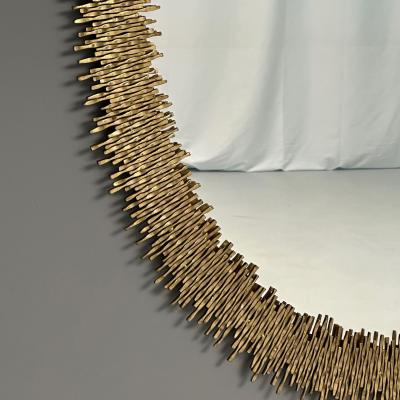 Hollywood Regency Style Brutalist Modern Round Wall Mirrors Brass Star Motif