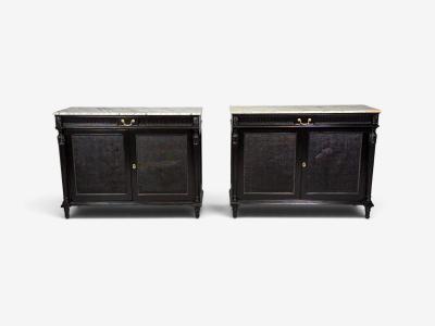 Hollywood Regency Style Buffets Black Painted Wood Marble France 1940s