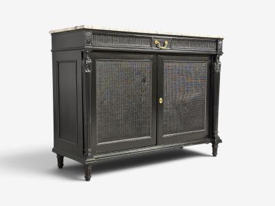 Hollywood Regency Style Buffets Black Painted Wood Marble France 1940s