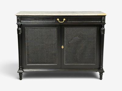 Hollywood Regency Style Buffets Black Painted Wood Marble France 1940s