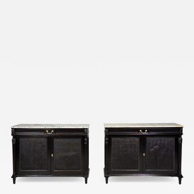 Hollywood Regency Style Buffets Black Painted Wood Marble France 1940s
