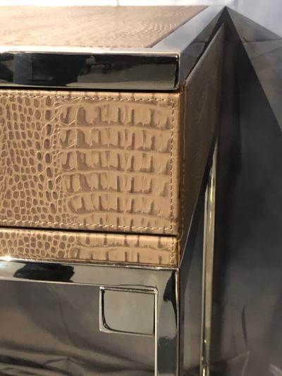 Hollywood Regency Style Desk with Embossed Stitched Leather on a Chrome Frame