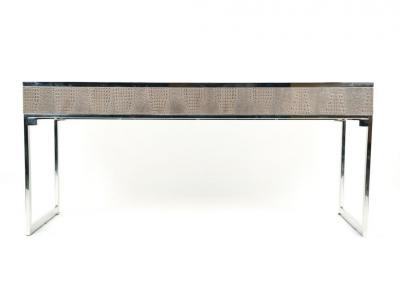 Hollywood Regency Style Desk with Embossed Stitched Leather on a Chrome Frame