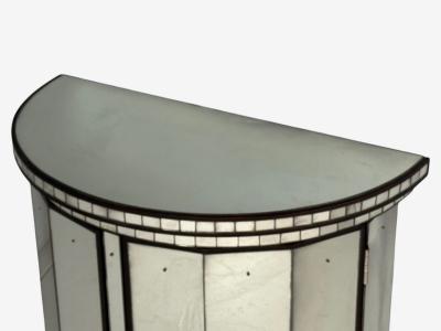 Hollywood Regency Style Distressed Glass Mirrored Demilune Cabinet