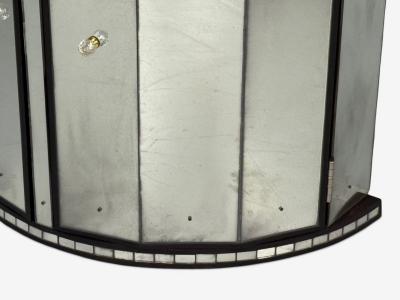 Hollywood Regency Style Distressed Glass Mirrored Demilune Cabinet