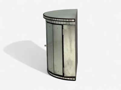 Hollywood Regency Style Distressed Glass Mirrored Demilune Cabinet