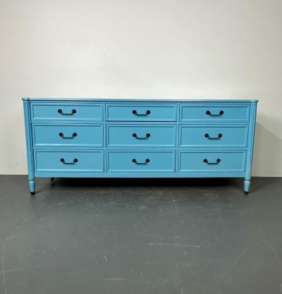 Hollywood Regency Style Dresser Sideboard Cerulean Blue Lacquer Baker