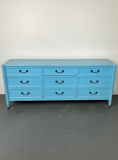 Hollywood Regency Style Dresser Sideboard Cerulean Blue Lacquer Baker