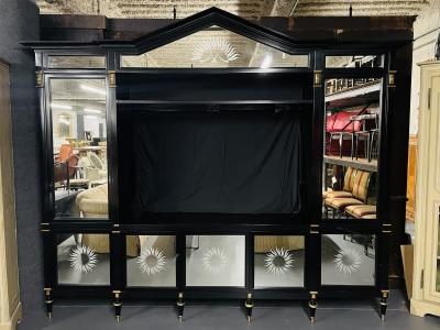 Hollywood Regency Style Ebony Cabinet Bookcase Entertainment Unit Breakfront