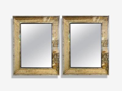 Hollywood Regency Style Etched Glass Gilt Greek Key Wall Mirrors USA 21st c