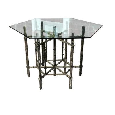 Hollywood Regency Style Faux Bamboo Metal Glass Dining or Center Table