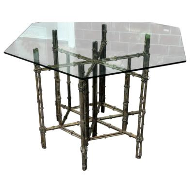Hollywood Regency Style Faux Bamboo Metal Glass Dining or Center Table