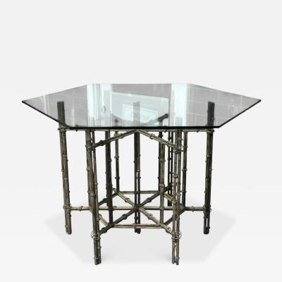Hollywood Regency Style Faux Bamboo Metal Glass Dining or Center Table