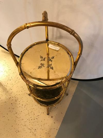 Hollywood Regency Style Faux Bamboo glomis Glass Three Tier tager Stand