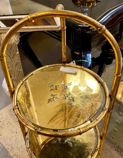 Hollywood Regency Style Faux Bamboo glomis Glass Three Tier tager Stand