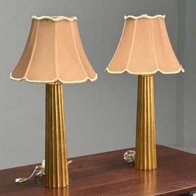 Hollywood Regency Style Fluted Table Lamps Gilt Metal Silk USA 21st C 
