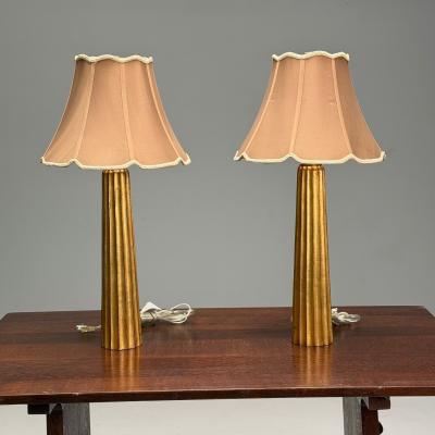 Hollywood Regency Style Fluted Table Lamps Gilt Metal Silk USA 21st C 