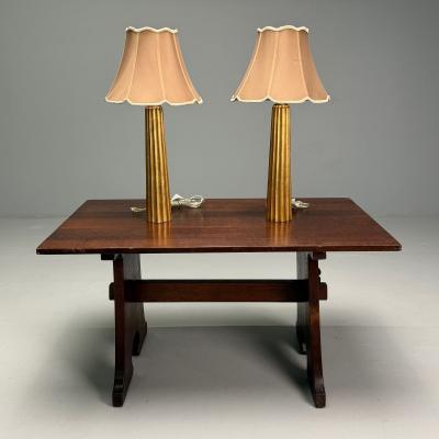 Hollywood Regency Style Fluted Table Lamps Gilt Metal Silk USA 21st C 
