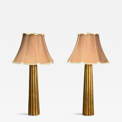 Hollywood Regency Style Fluted Table Lamps Gilt Metal Silk USA 21st C 