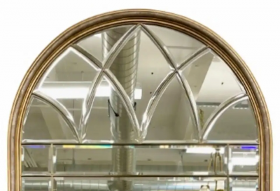Hollywood Regency Style Gilt Wood Console Pier Mirror by Le Barge Dome Top