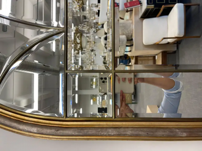 Hollywood Regency Style Gilt Wood Console Pier Mirror by Le Barge Dome Top