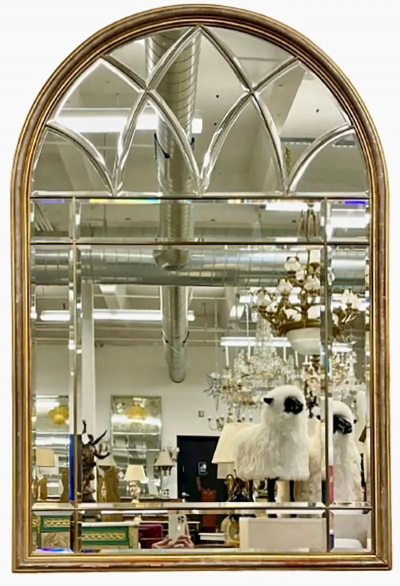 Hollywood Regency Style Gilt Wood Console Pier Mirror by Le Barge Dome Top