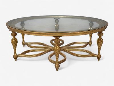 Hollywood Regency Style Giltwood Glass Monumental Coffee Table Italy 2000s