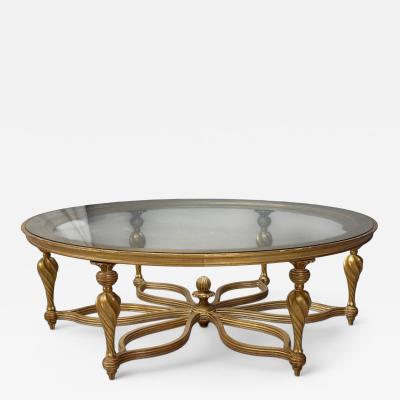 Hollywood Regency Style Giltwood Glass Monumental Coffee Table Italy 2000s