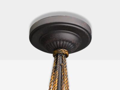 Hollywood Regency Style Metal Brass Tassel Motif Chandelier USA 1960s