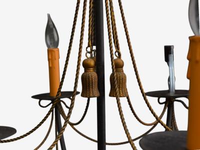 Hollywood Regency Style Metal Brass Tassel Motif Chandelier USA 1960s