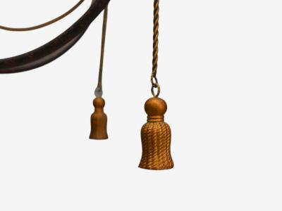 Hollywood Regency Style Metal Brass Tassel Motif Chandelier USA 1960s