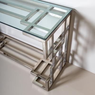 Hollywood Regency Style Metal and Glass Consoles Probably Italy 1980s