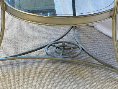 Hollywood Regency Style Mirrored Gueridon Center Table Silver Gilt Lion Heads