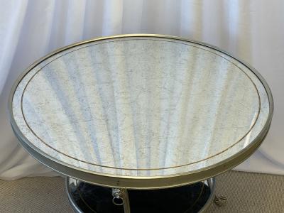 Hollywood Regency Style Mirrored Gueridon Center Table Silver Gilt Lion Heads