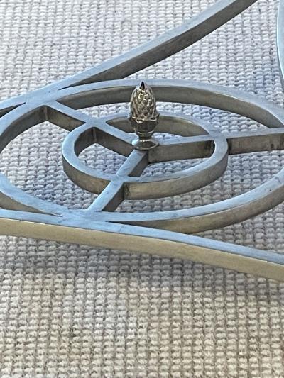 Hollywood Regency Style Mirrored Gueridon Center Table Silver Gilt Lion Heads