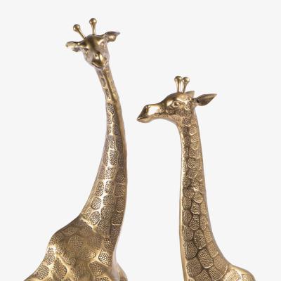 Hollywood Regency Style Polished Brass Giraffe Sculptures Pair