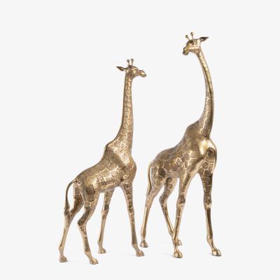 Hollywood Regency Style Polished Brass Giraffe Sculptures Pair