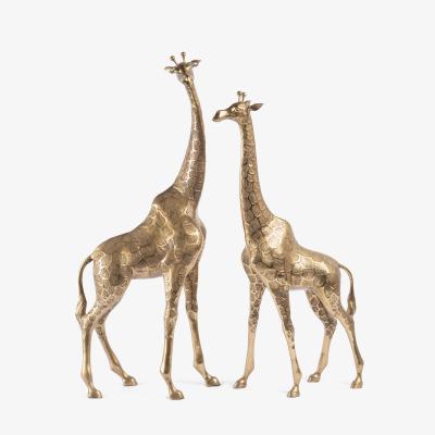 Hollywood Regency Style Polished Brass Giraffe Sculptures Pair