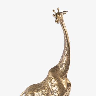 Hollywood Regency Style Polished Brass Giraffe Sculptures Pair