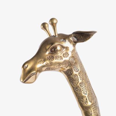 Hollywood Regency Style Polished Brass Giraffe Sculptures Pair