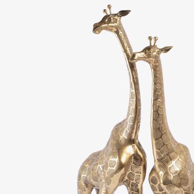 Hollywood Regency Style Polished Brass Giraffe Sculptures Pair