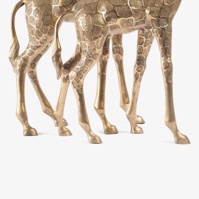 Hollywood Regency Style Polished Brass Giraffe Sculptures Pair