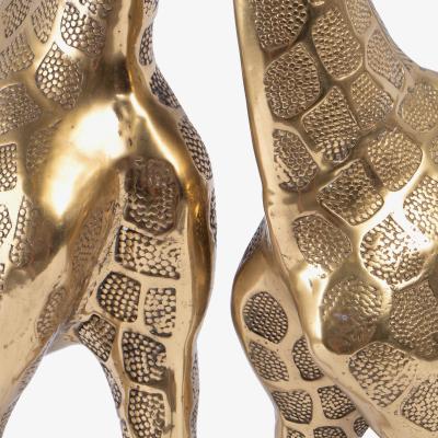 Hollywood Regency Style Polished Brass Giraffe Sculptures Pair