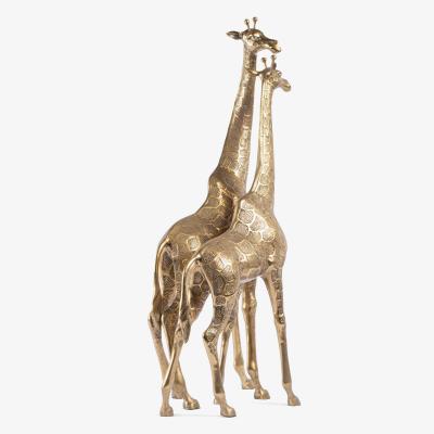Hollywood Regency Style Polished Brass Giraffe Sculptures Pair